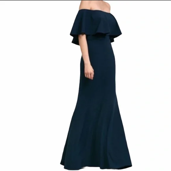 Anthropologie BHLDN Navy Blue Dara Off the Shoulder Maxi Dress - Picture 1 of 9